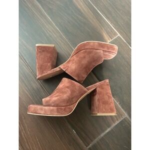 Bibi Lou Brown Suede Platform Mule Heels EU 36 Women's Open Toe‎ Block Heel